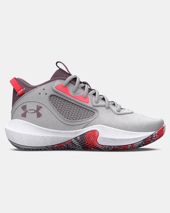 Grade School UA Lockdown 6 Basketball Shoes in Gray image number 0